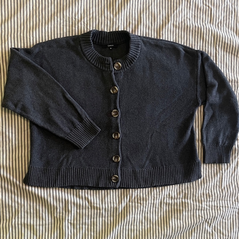 Quince Charcoal Button-Up Women's Cardigan 100% Organic Cotton XL